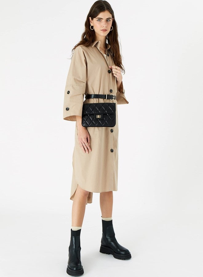 أكسيسورايز حقيبة كتف نسائية من الجلد الصناعي الأسود المبطن من أكسسورايز لندن - Image 4